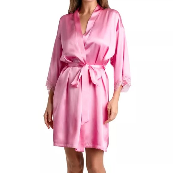 Linea Donatella Lacy Greer Solid Satin Robe Rose Brumeux NWT Sz S/M - Picture 2 of 9